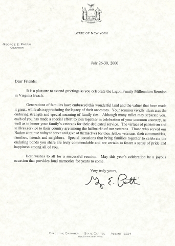 Recognition Letter from NY Governor George E. Pataki